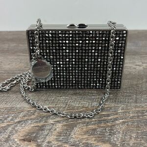 NEW Judith Leiber Couture Crystal Box Clutch | Gunmetal Rhinestone | Evening Bag